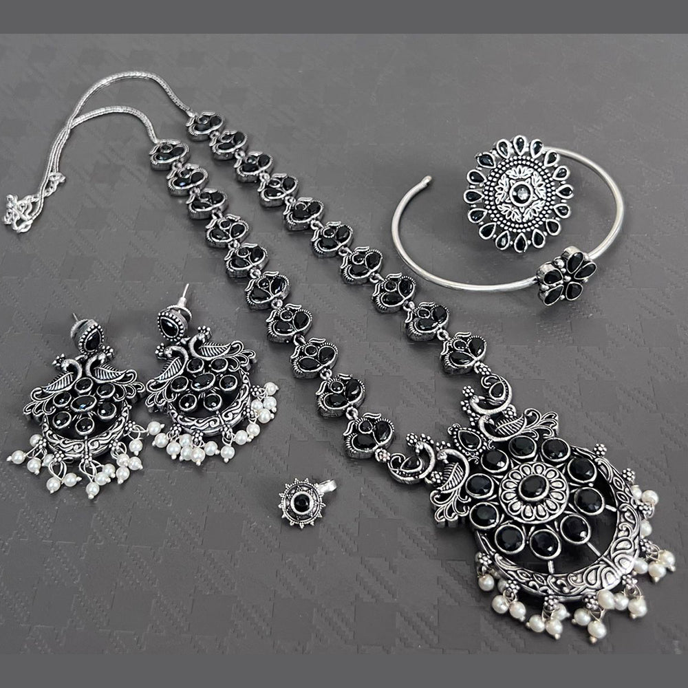 Vaamika Oxidized Plated Kundan Stone Necklace Set