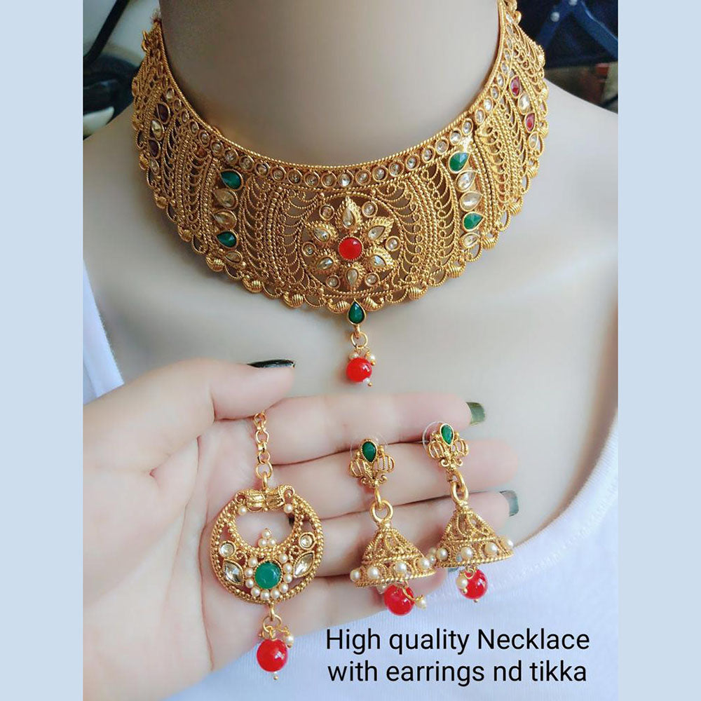 Gold Plated Kundan Stone Choker Necklace Set