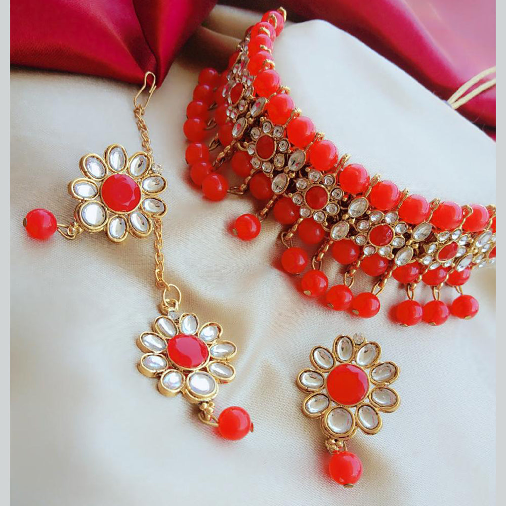 Vaamika Crystal Stone And Beads Choker Necklace Set