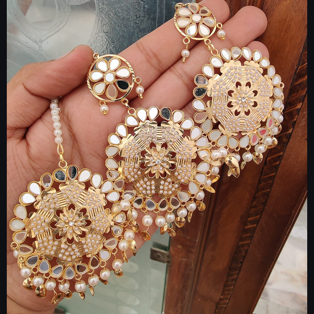Vaamika Mirror Dangler Earrings With Maang Tikka