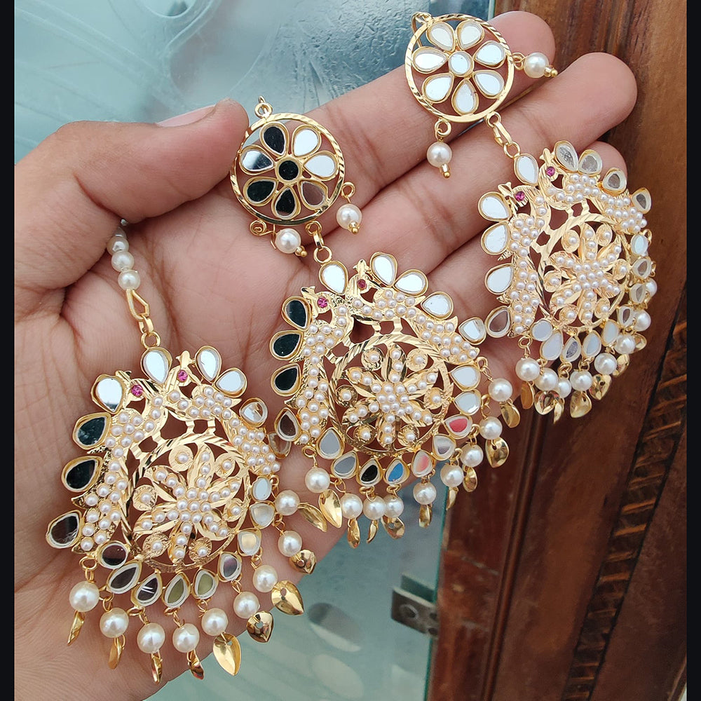 Vaamika Mirror Dangler Earrings With Maang Tikka