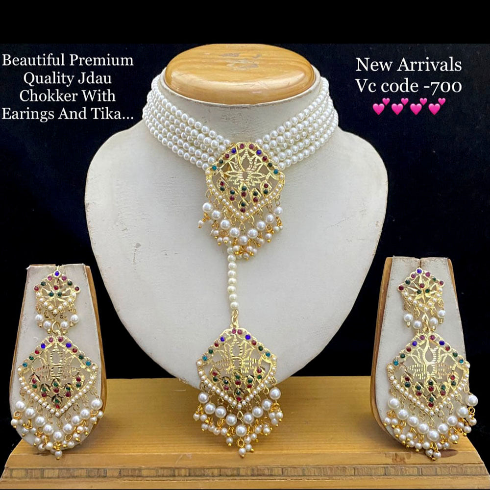 Vaamika Gold Plated Peral Choker Necklace Set - 10601381