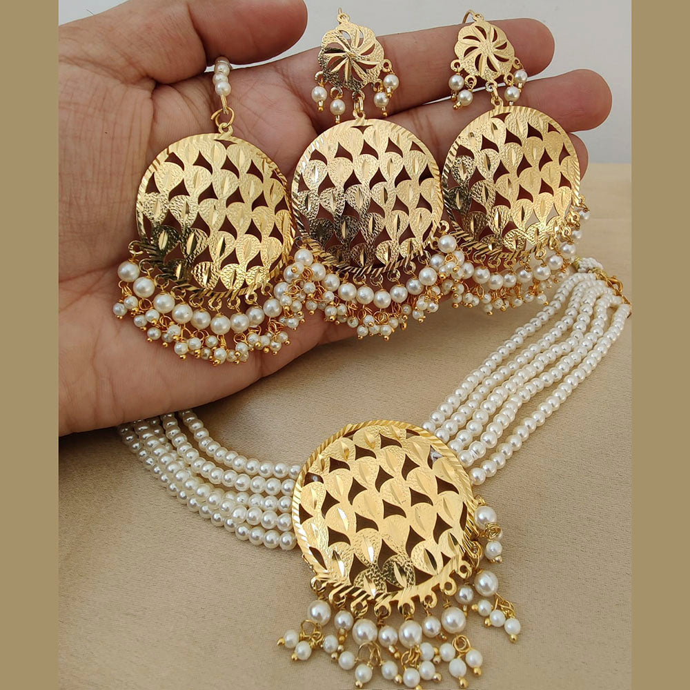 Vaamika Gold Plated Pearl Choker Necklace Set - 10601384