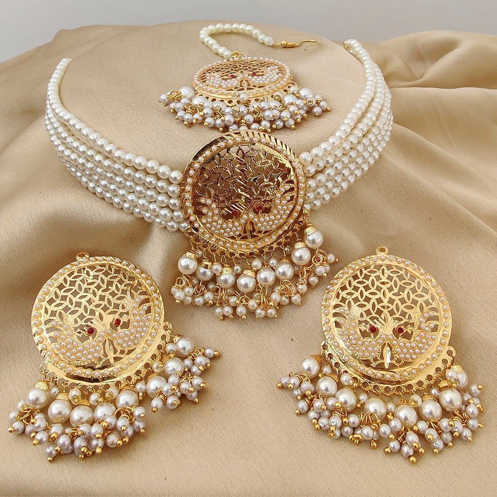 Vaamika Gold Plated Peral Choker Necklace Set - 10601390