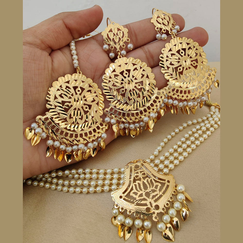 Vaamika Gold Plated Peral Choker Necklace Set - 10601392