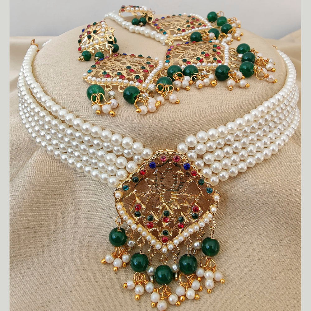 Vaamika Gold Plated Peral Choker Necklace Set - 10601399