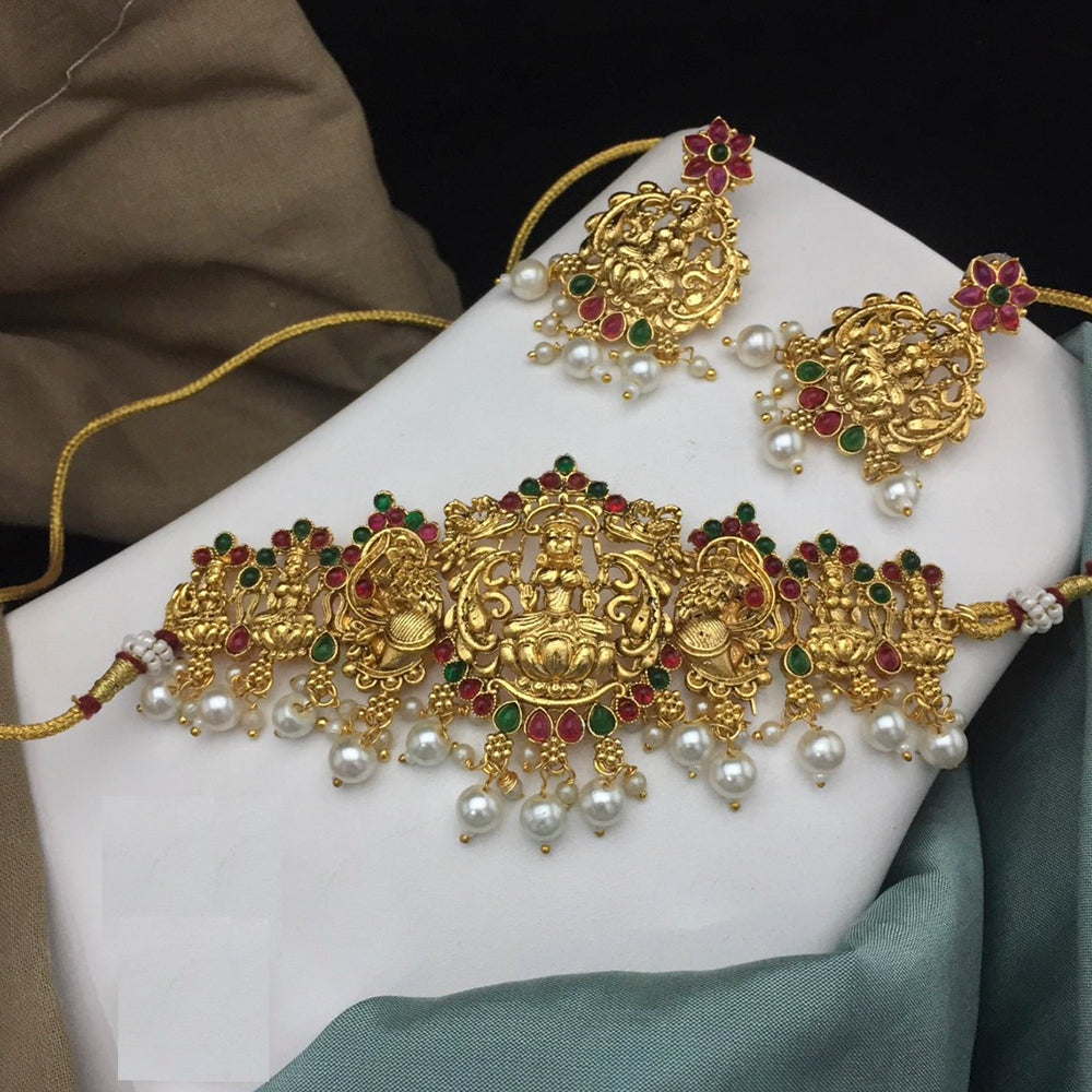 H K Fashion Gold Plated Pota Stone Necklace Set