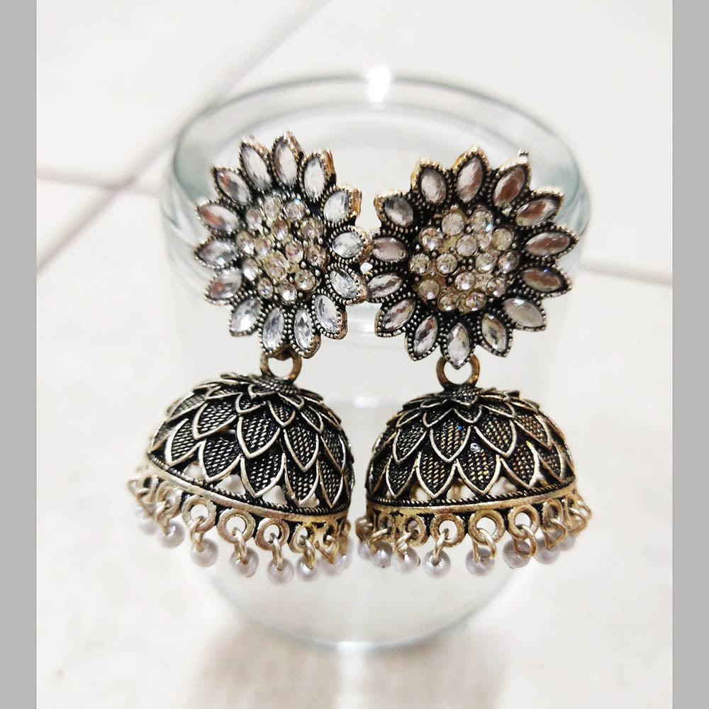 H K Fashion Gold Plated Crystal Stone Jhumki Earrings