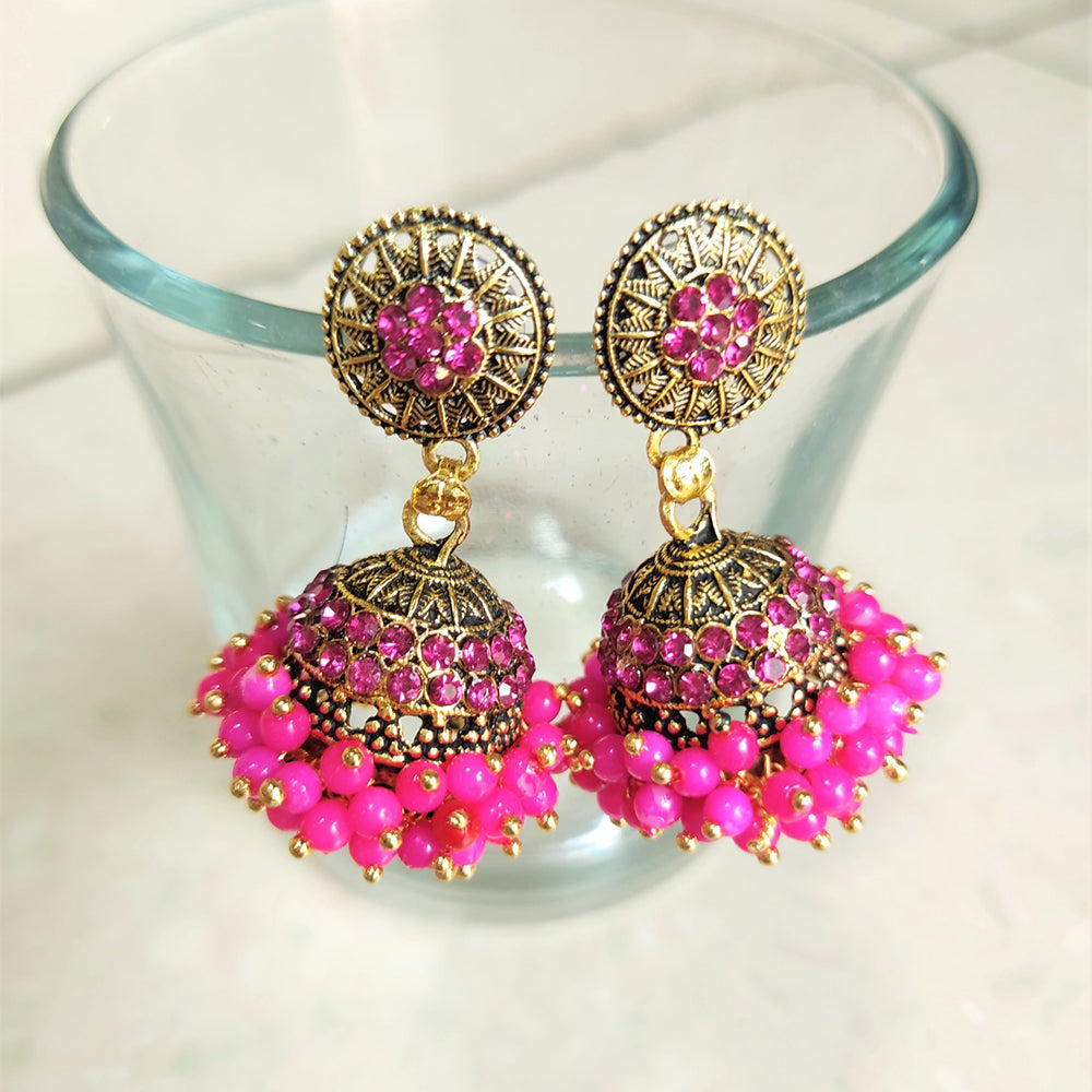 H K Fashion Gold Plated Ruby Diamond Jhumki Earrings