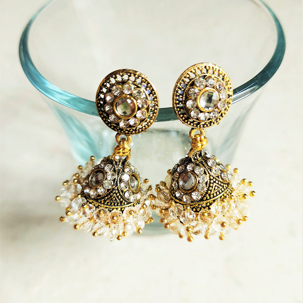 H K Fashion Gold Plated Crystal Stone Jhumki Earrings