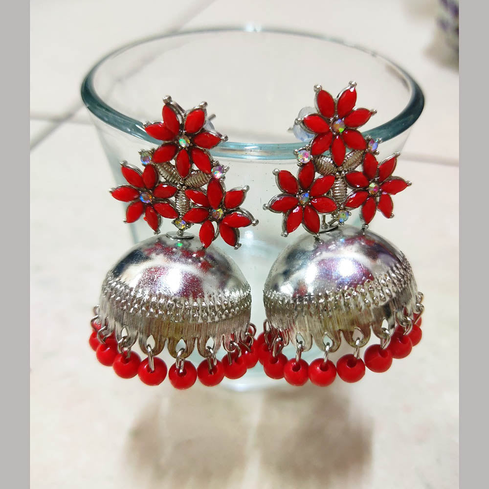 H K Fashion Silver Plated Crystal Stone Jhumki Earrings