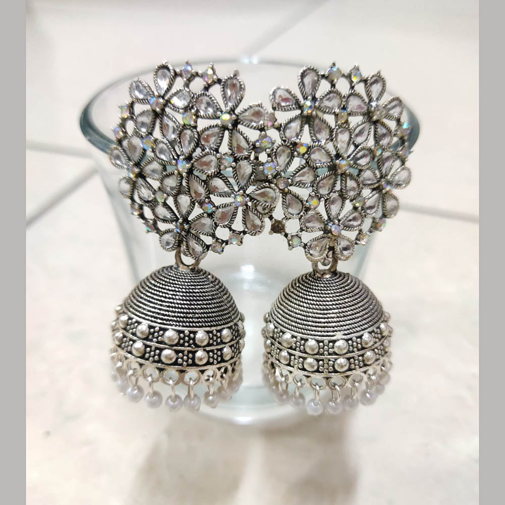 H K Fashion Silver Plated Crystal Stone Jhumki Earrings