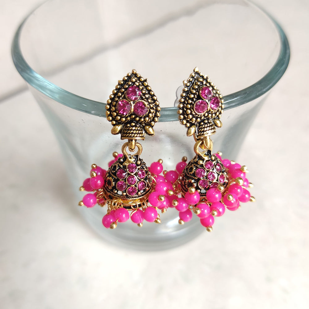 H K Fashion Gold Plated Ruby Diamond Jhumki Earrings