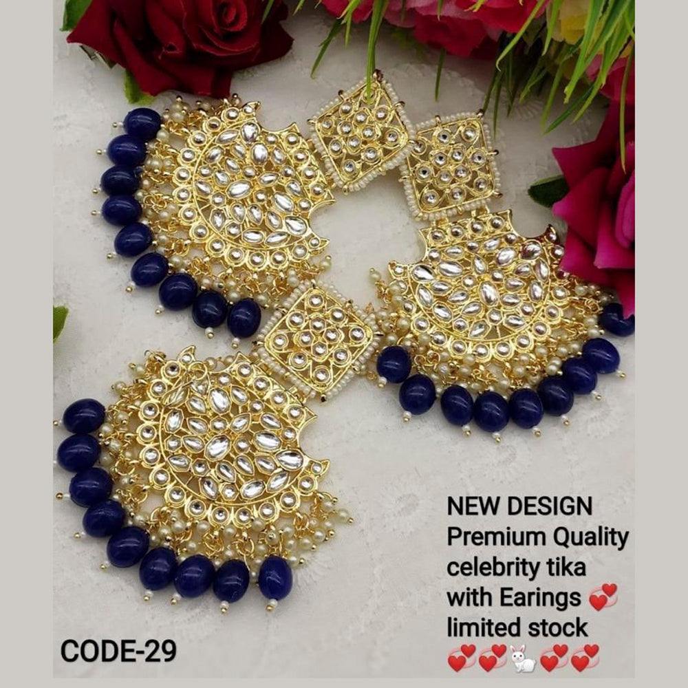India Art Gold Plated Kundan Stone Earrings With Mangtikka