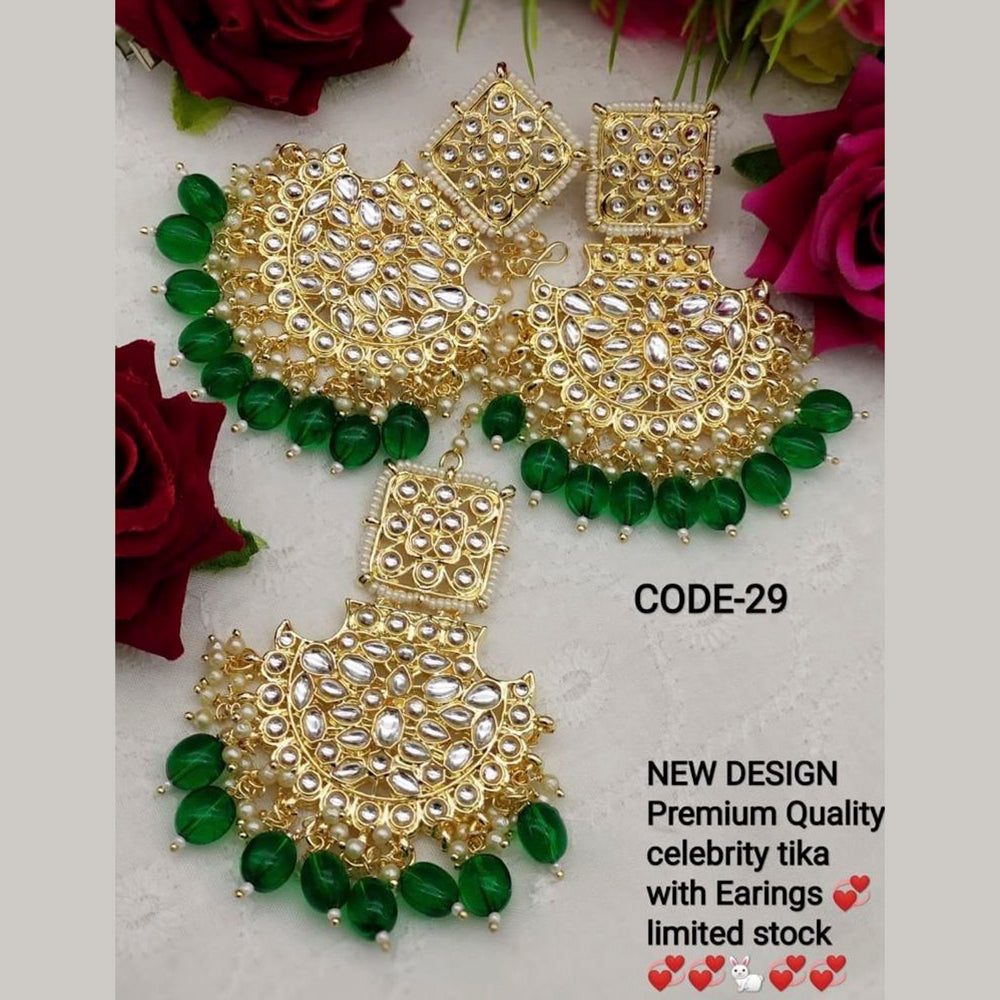 India Art Gold Plated Kundan Stone Earrings With Mangtikka
