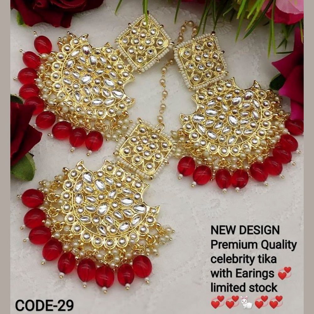 India Art Gold Plated Kundan Stone Earrings With Mangtikka