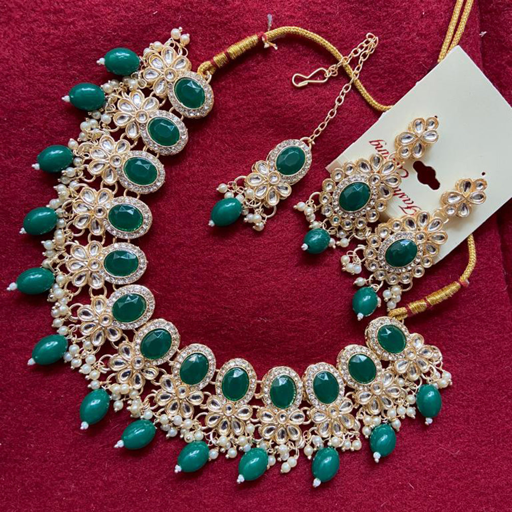 India Art Gold Plated Crystal Stone & Beads Necklace Set