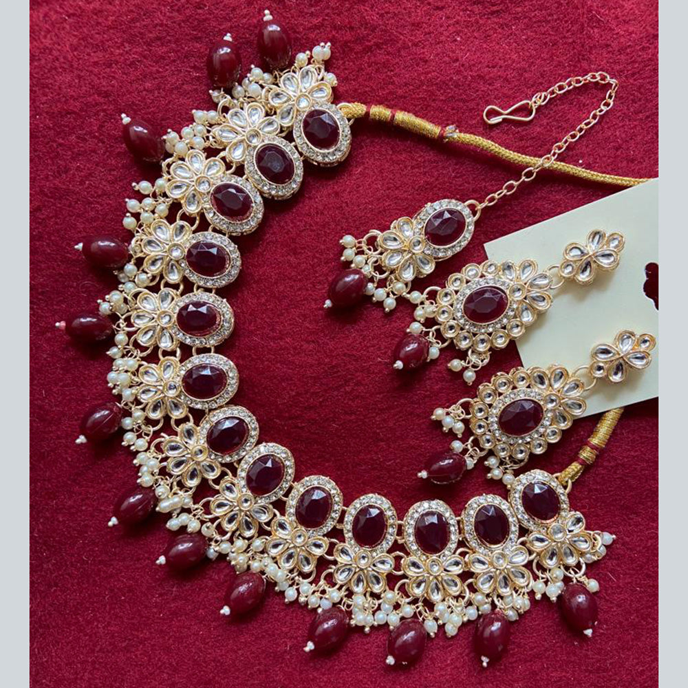 India Art Gold Plated Crystal Stone & Beads Necklace Set