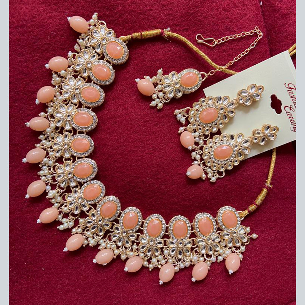 India Art Gold Plated Crystal Stone & Beads Necklace Set