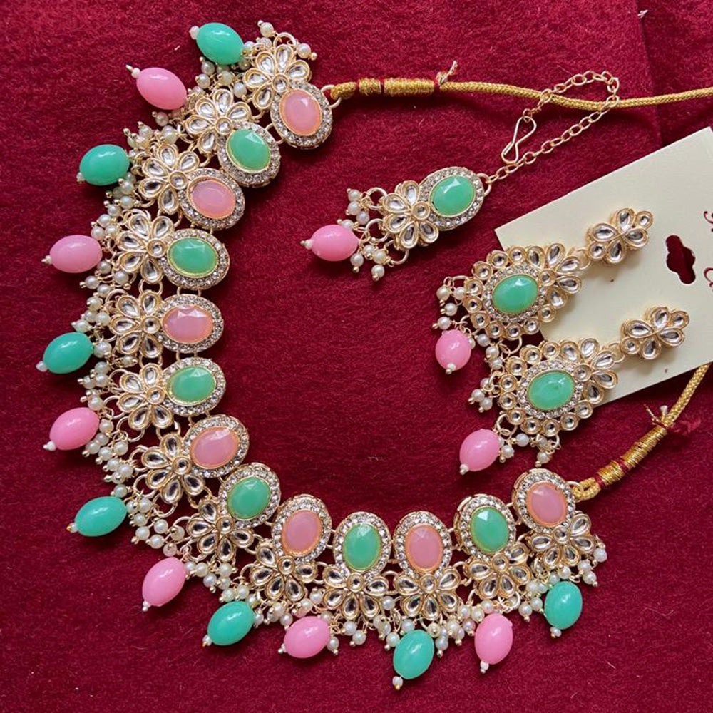 India Art Gold Plated Crystal Stone & Beads Necklace Set