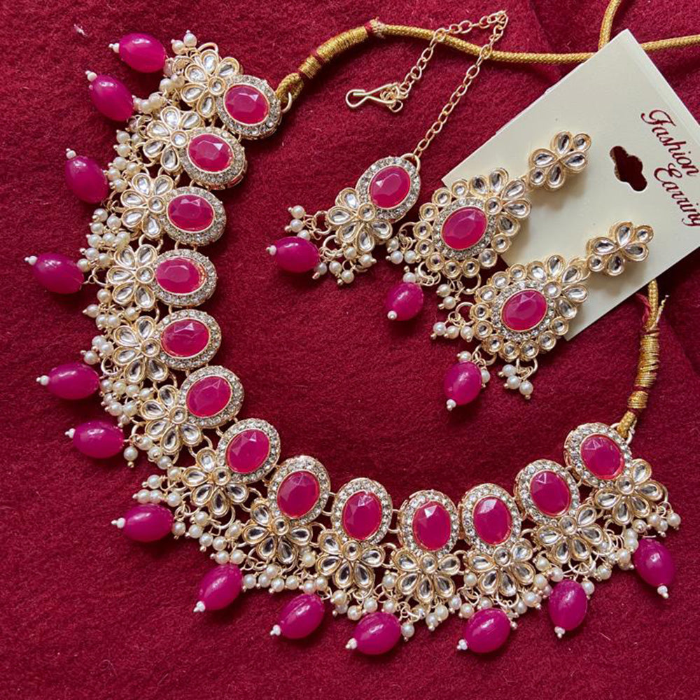 India Art Gold Plated Crystal Stone & Beads Necklace Set