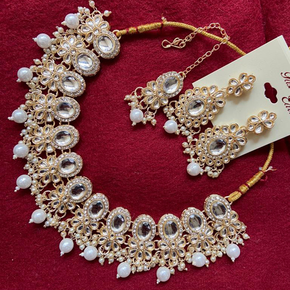 India Art Gold Plated Crystal Stone & Beads Necklace Set