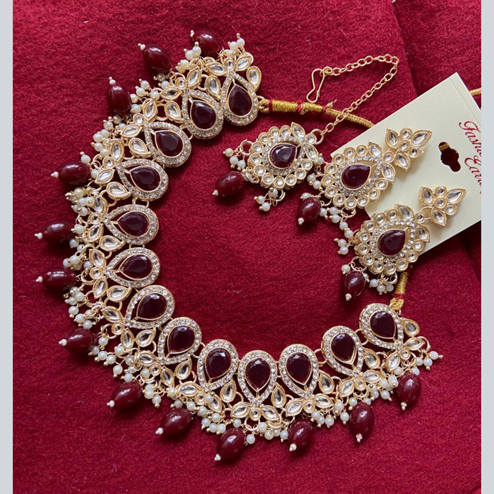 India Art Gold Plated Crystal Stone & Beads Necklace Set