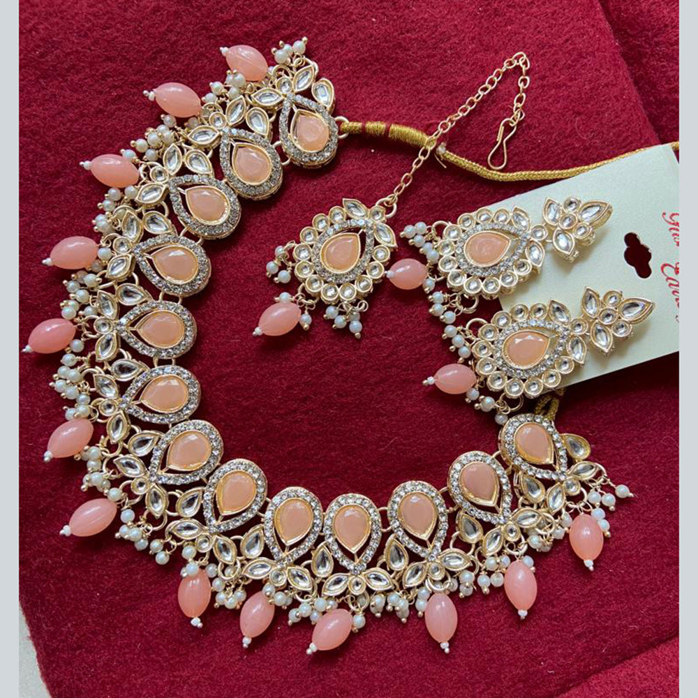 India Art Gold Plated Crystal Stone & Beads Necklace Set