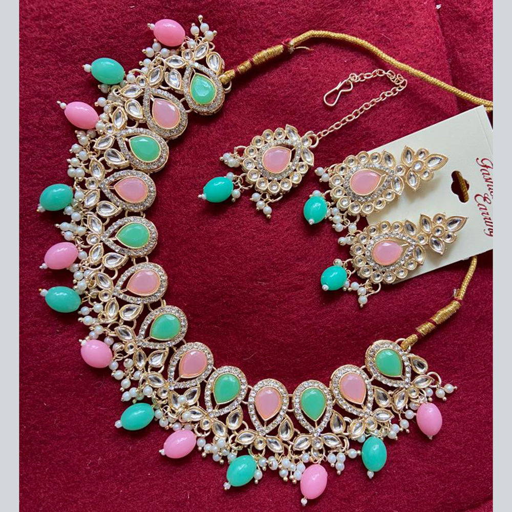 India Art Gold Plated Crystal Stone & Beads Necklace Set