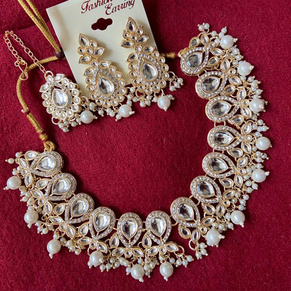 India Art Gold Plated Crystal Stone & Beads Necklace Set
