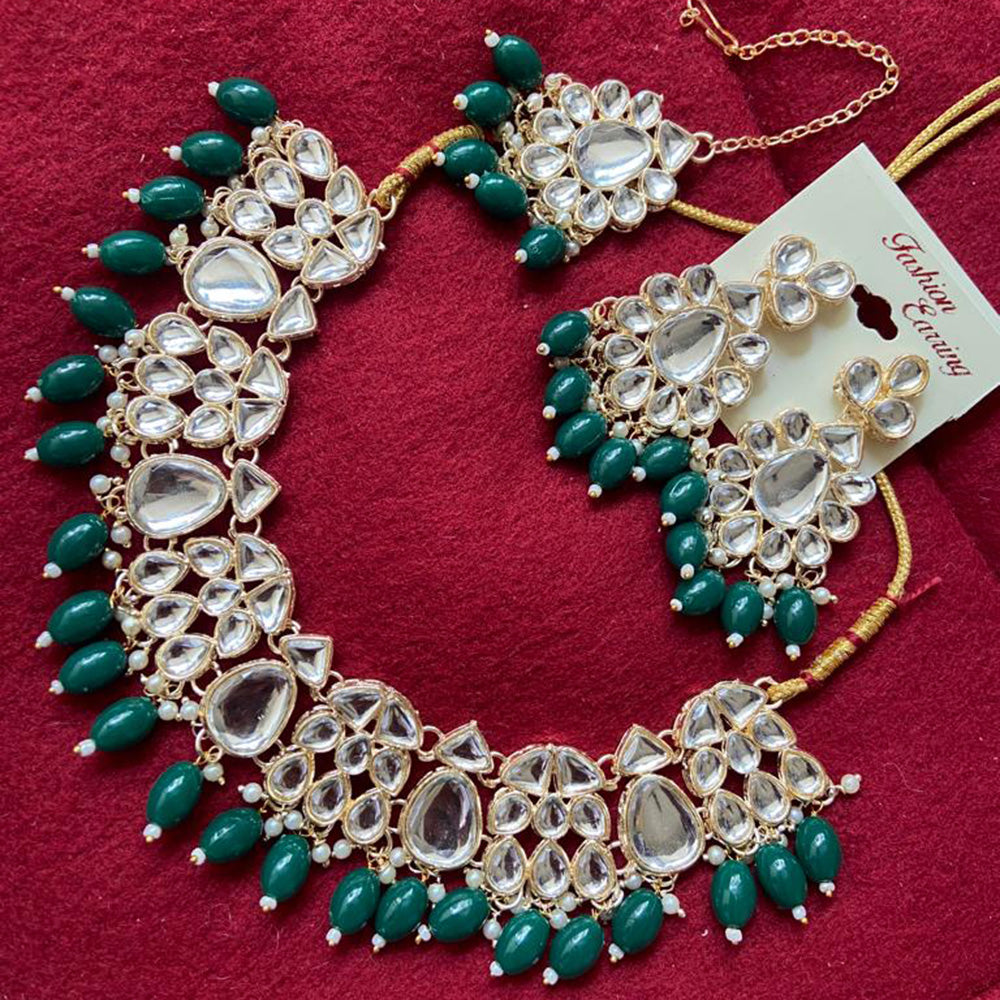 India Art Gold Plated Crystal Stone & Beads Necklace Set