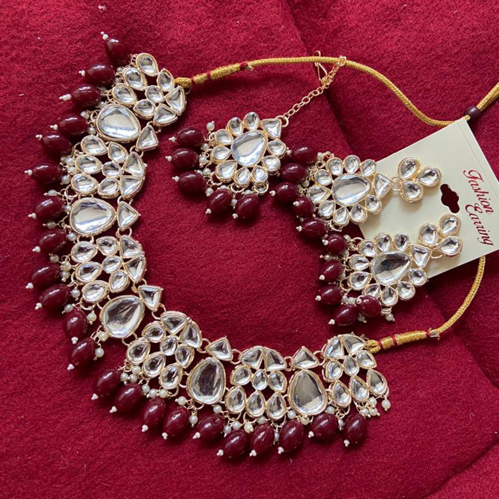 India Art Gold Plated Crystal Stone & Beads Necklace Set