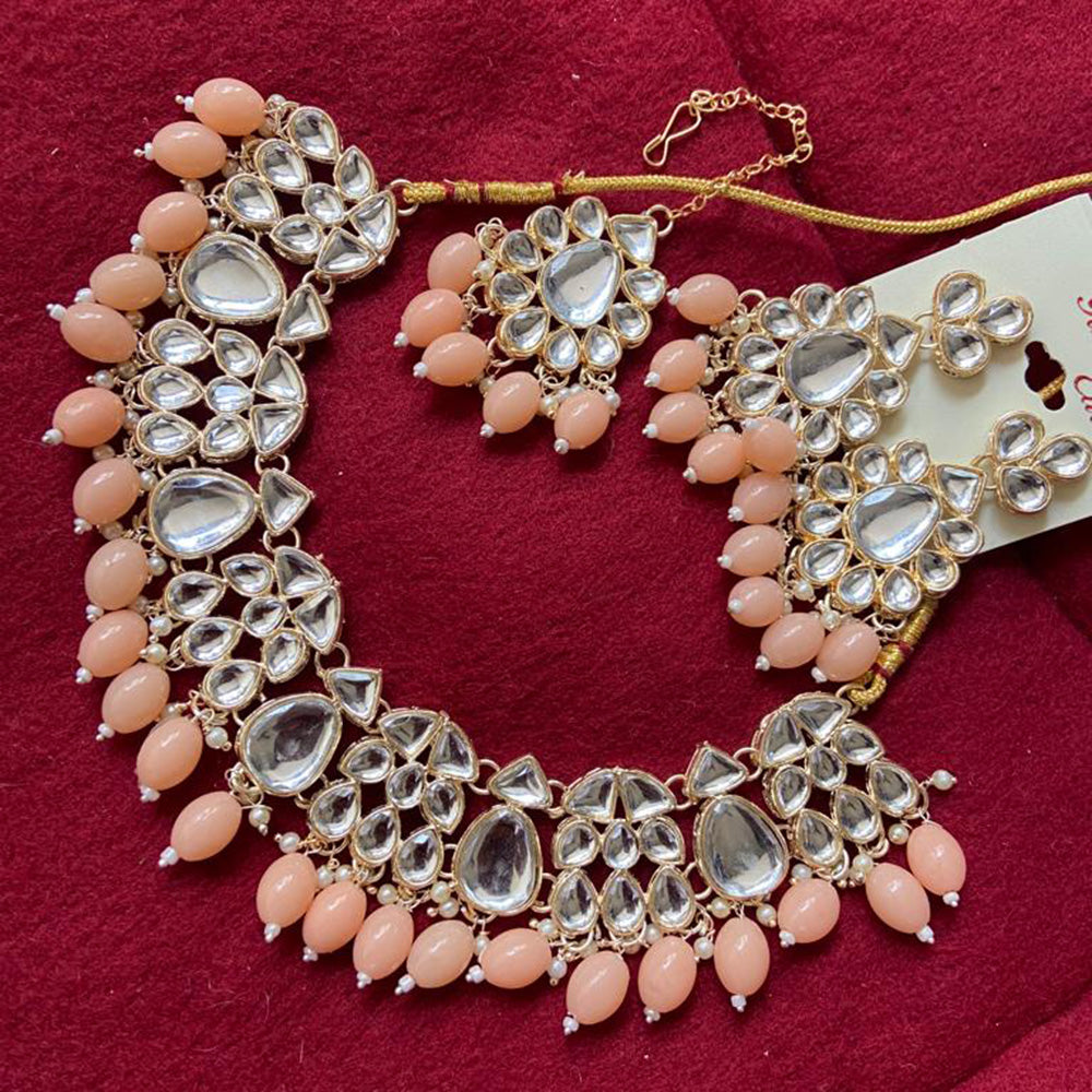 India Art Gold Plated Crystal Stone & Beads Necklace Set