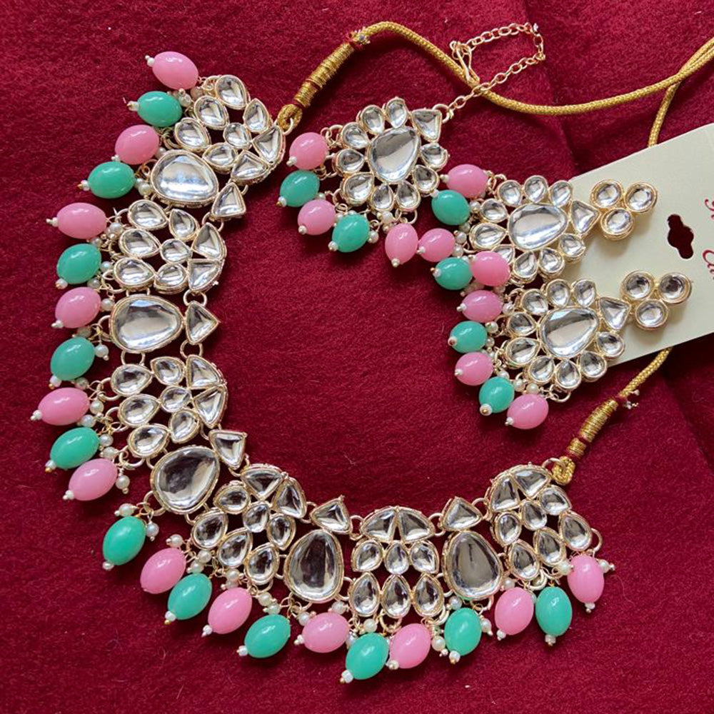 India Art Gold Plated Crystal Stone & Beads Necklace Set