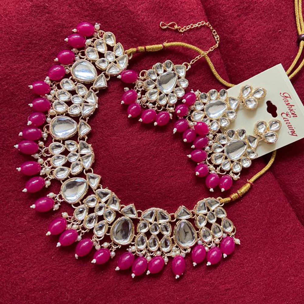 India Art Gold Plated Crystal Stone & Beads Necklace Set