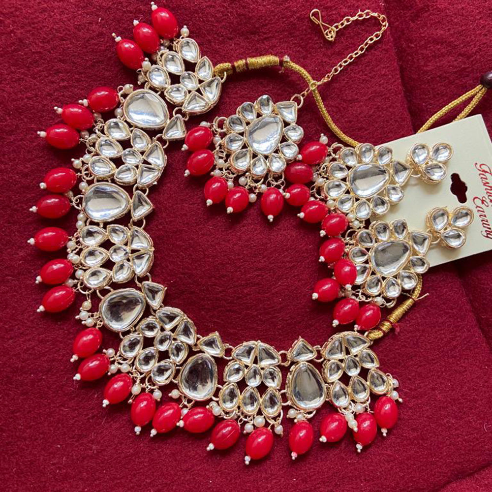 India Art Gold Plated Crystal Stone & Beads Necklace Set