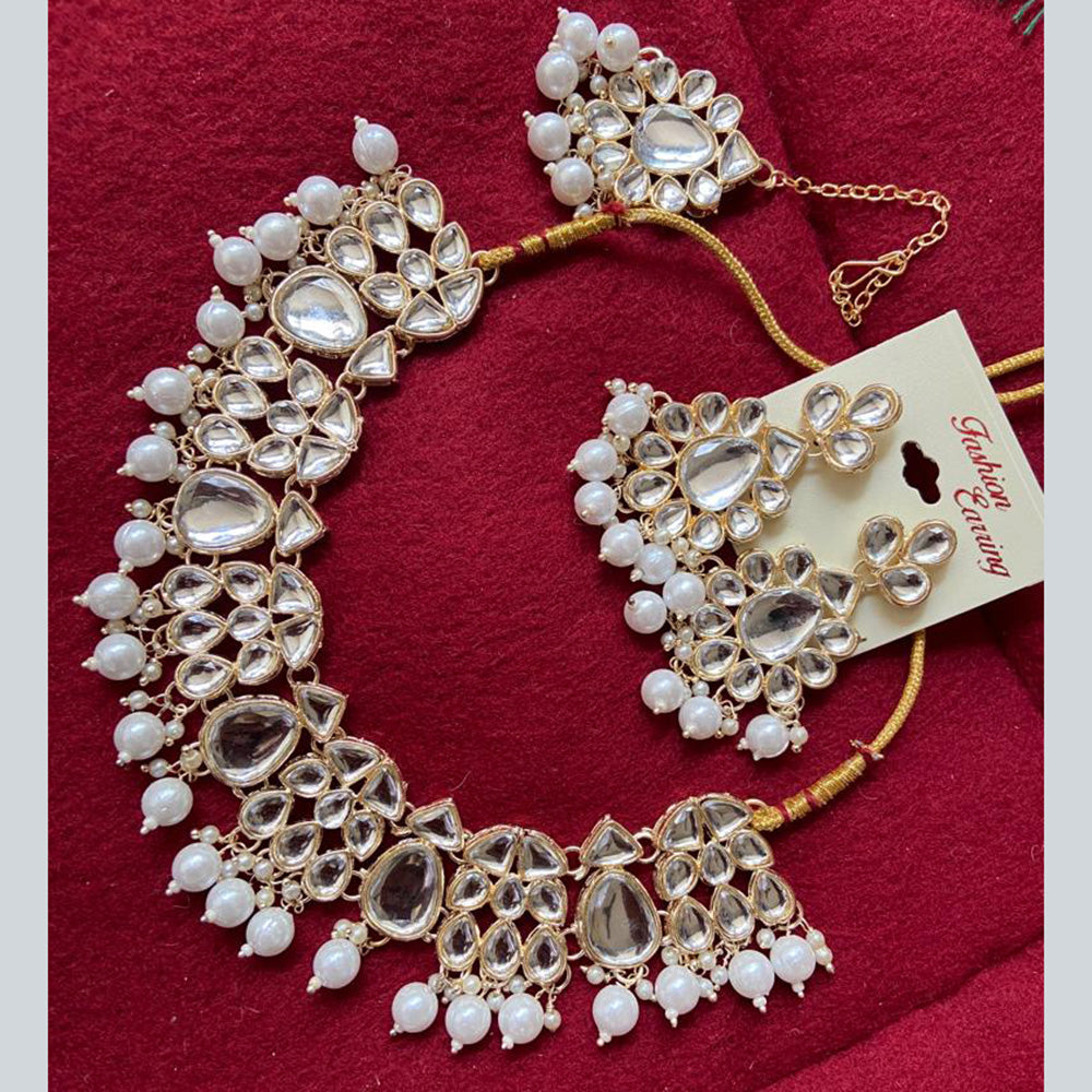 India Art Gold Plated Crystal Stone & Beads Necklace Set