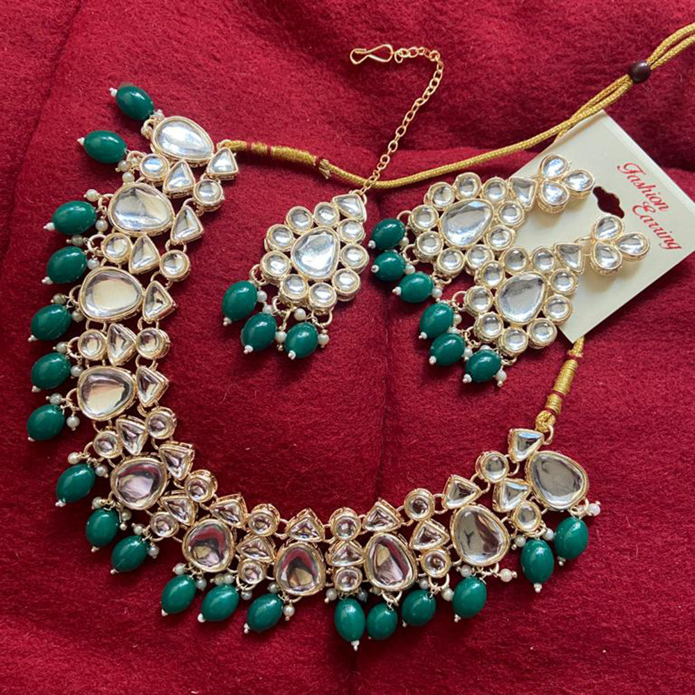 India Art Gold Plated Crystal Stone & Beads Necklace Set