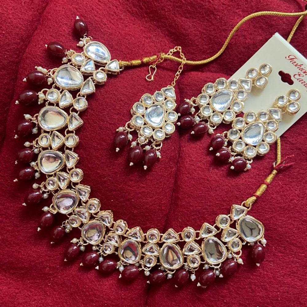 India Art Gold Plated Crystal Stone & Beads Necklace Set