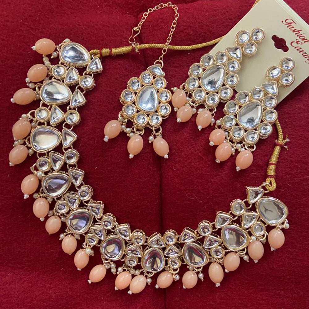 India Art Gold Plated Crystal Stone & Beads Necklace Set
