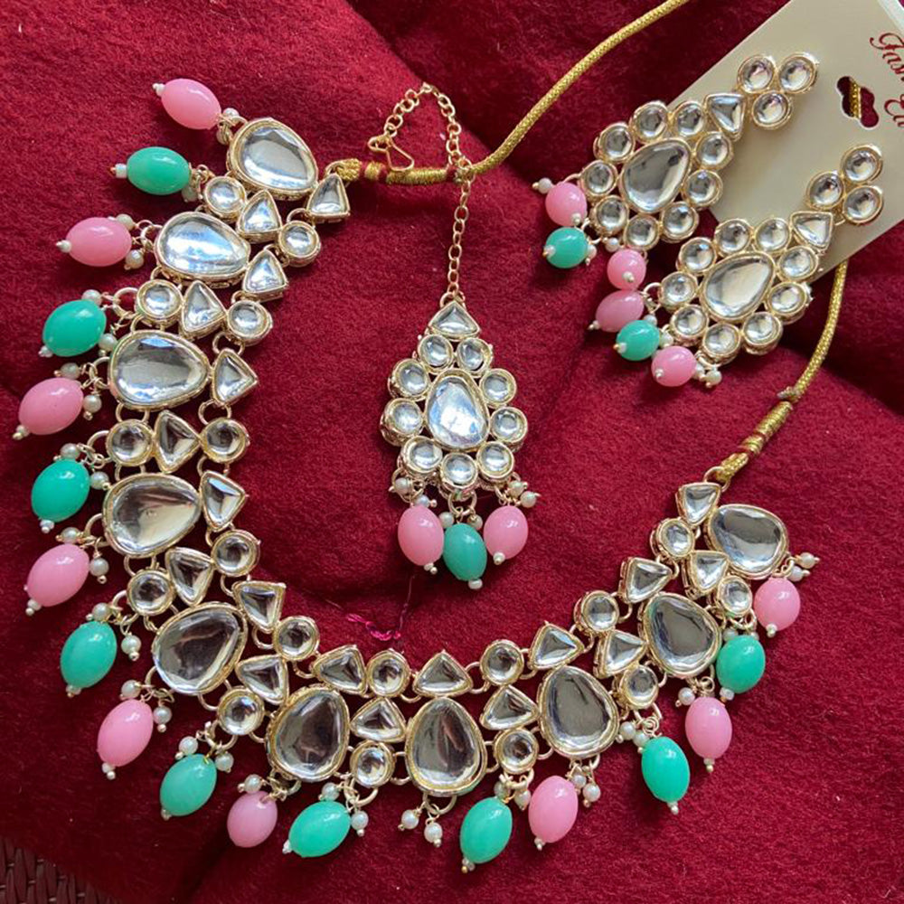 India Art Gold Plated Crystal Stone & Beads Necklace Set