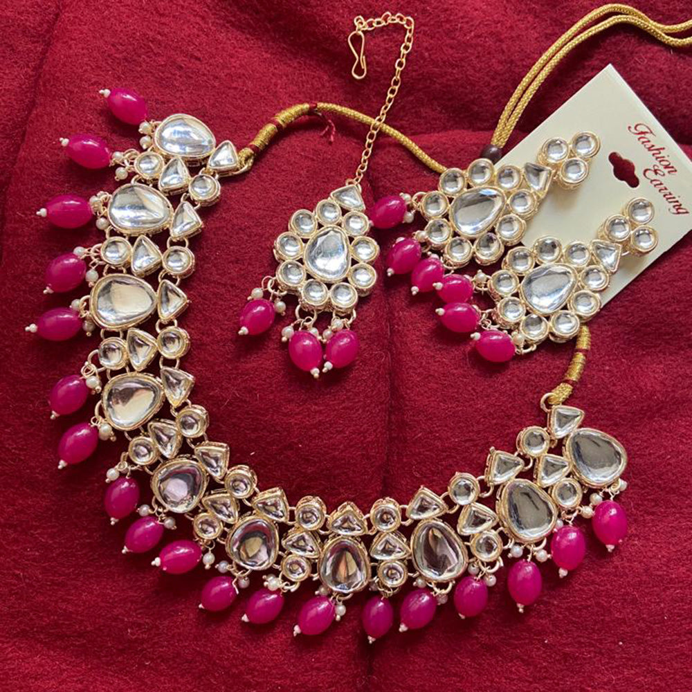 India Art Gold Plated Crystal Stone & Beads Necklace Set