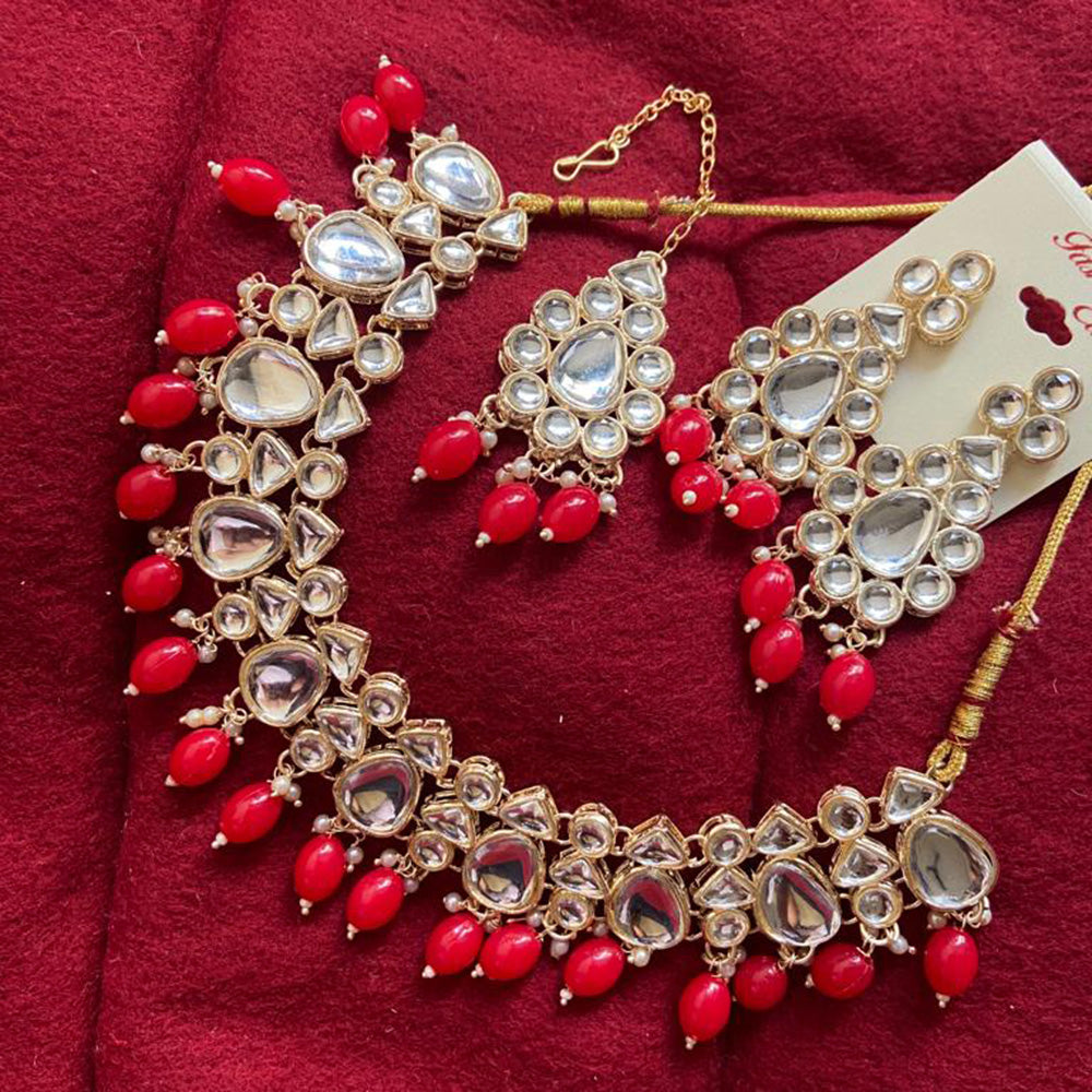 India Art Gold Plated Crystal Stone & Beads Necklace Set