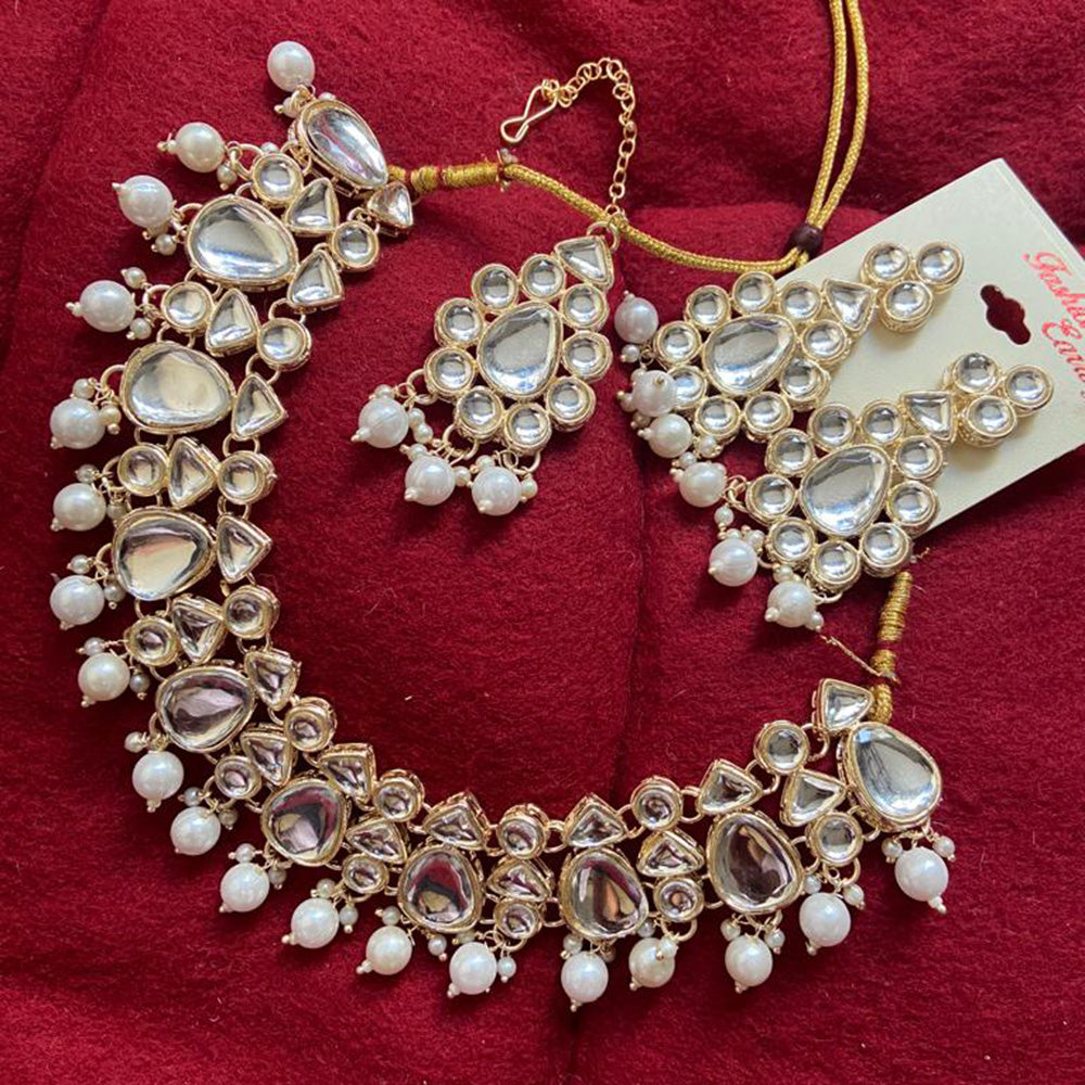 India Art Gold Plated Crystal Stone & Beads Necklace Set