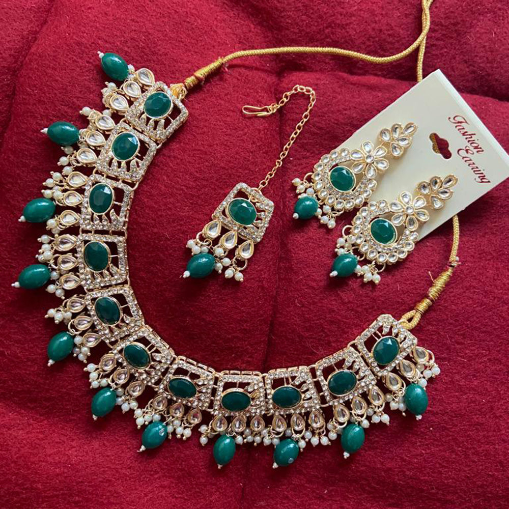 India Art Gold Plated Crystal Stone & Beads Necklace Set