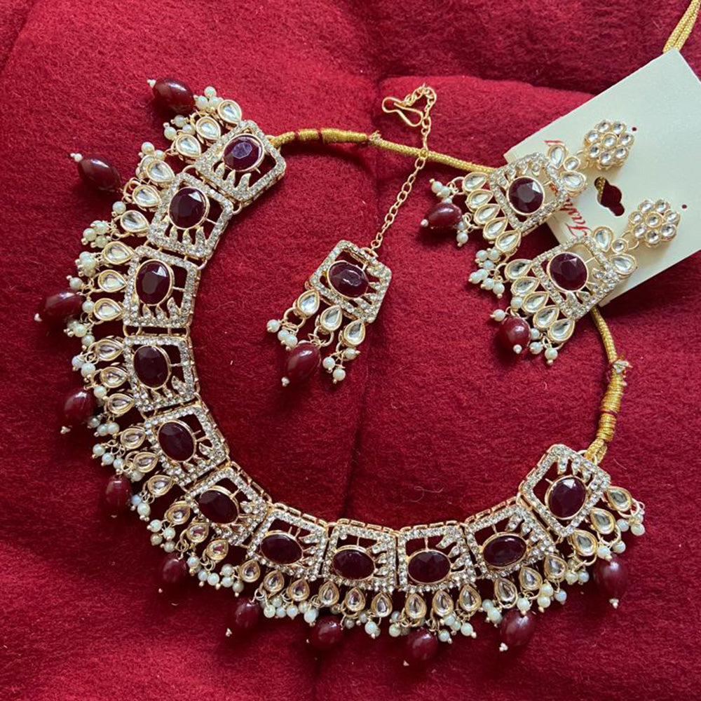 India Art Gold Plated Crystal Stone & Beads Necklace Set