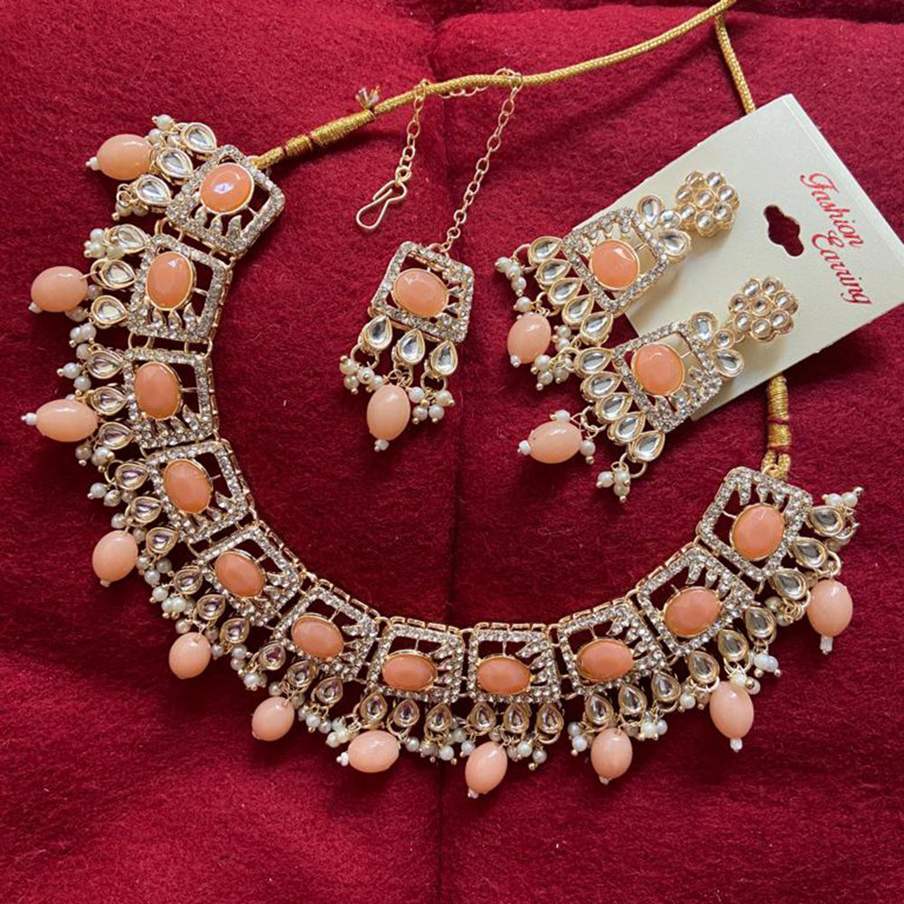 India Art Gold Plated Crystal Stone & Beads Necklace Set