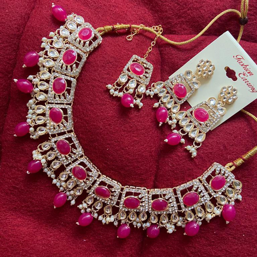 India Art Gold Plated Crystal Stone & Beads Necklace Set