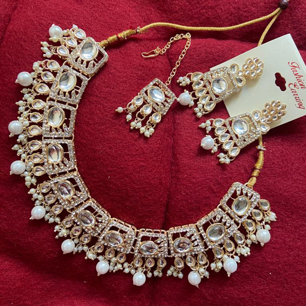 India Art Gold Plated Crystal Stone & Beads Necklace Set