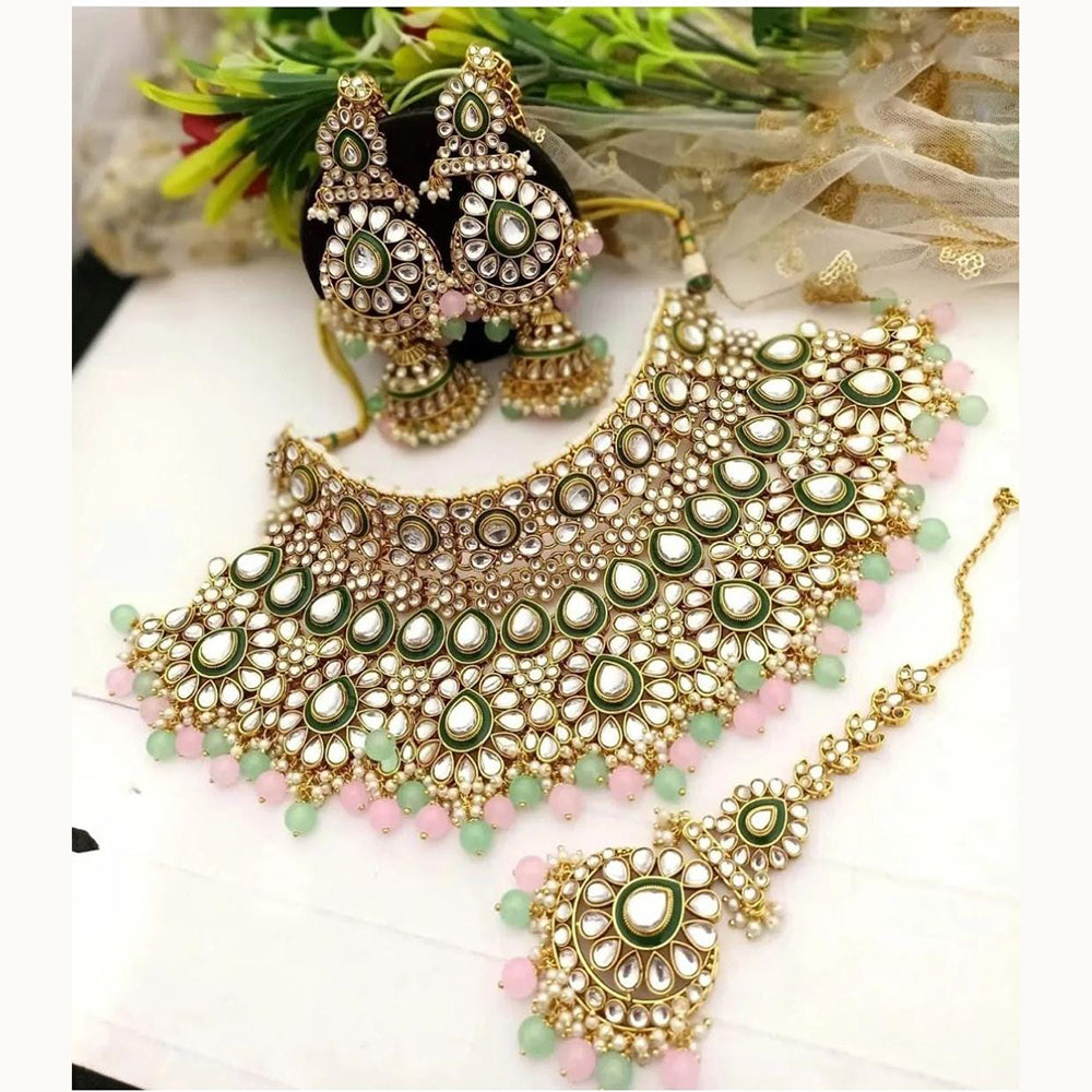 India Art Gold Plated Kundan Choker Necklace Set